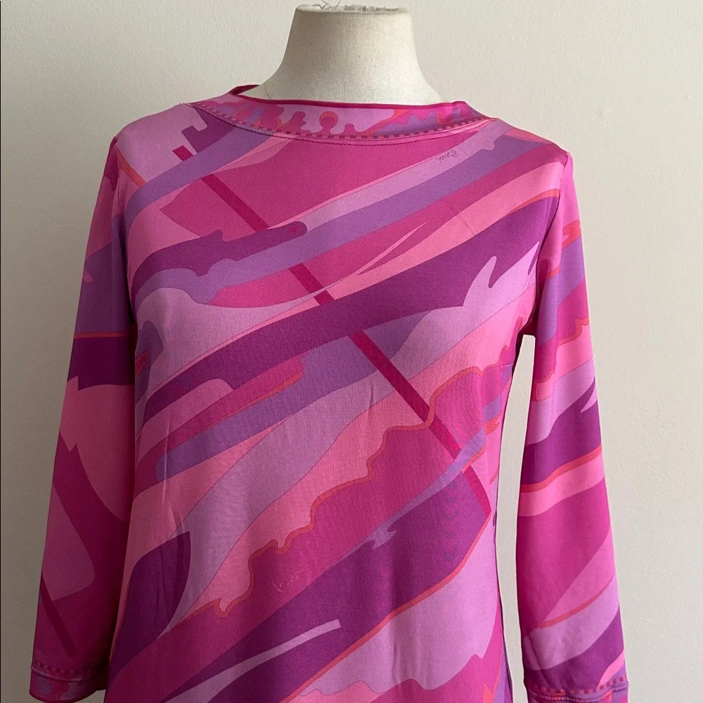 AVERADO BESSI Pucci-Esque Pink Ladies Who Lunch Cocktail SHIFT Dress sz Medium - Picture 2 of 8